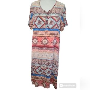 Desert Jems Boho Dress Elephants Sun Indian Bali Brown Red Blue Tan